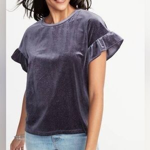 Old Navy Shimmer Blue Velvet Ruffle Sleeve Top - Size XL
